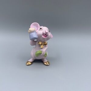Vintage Shafford Porcelain Pink Mouse Gold Gilding Toasting Beer Mug Figurine